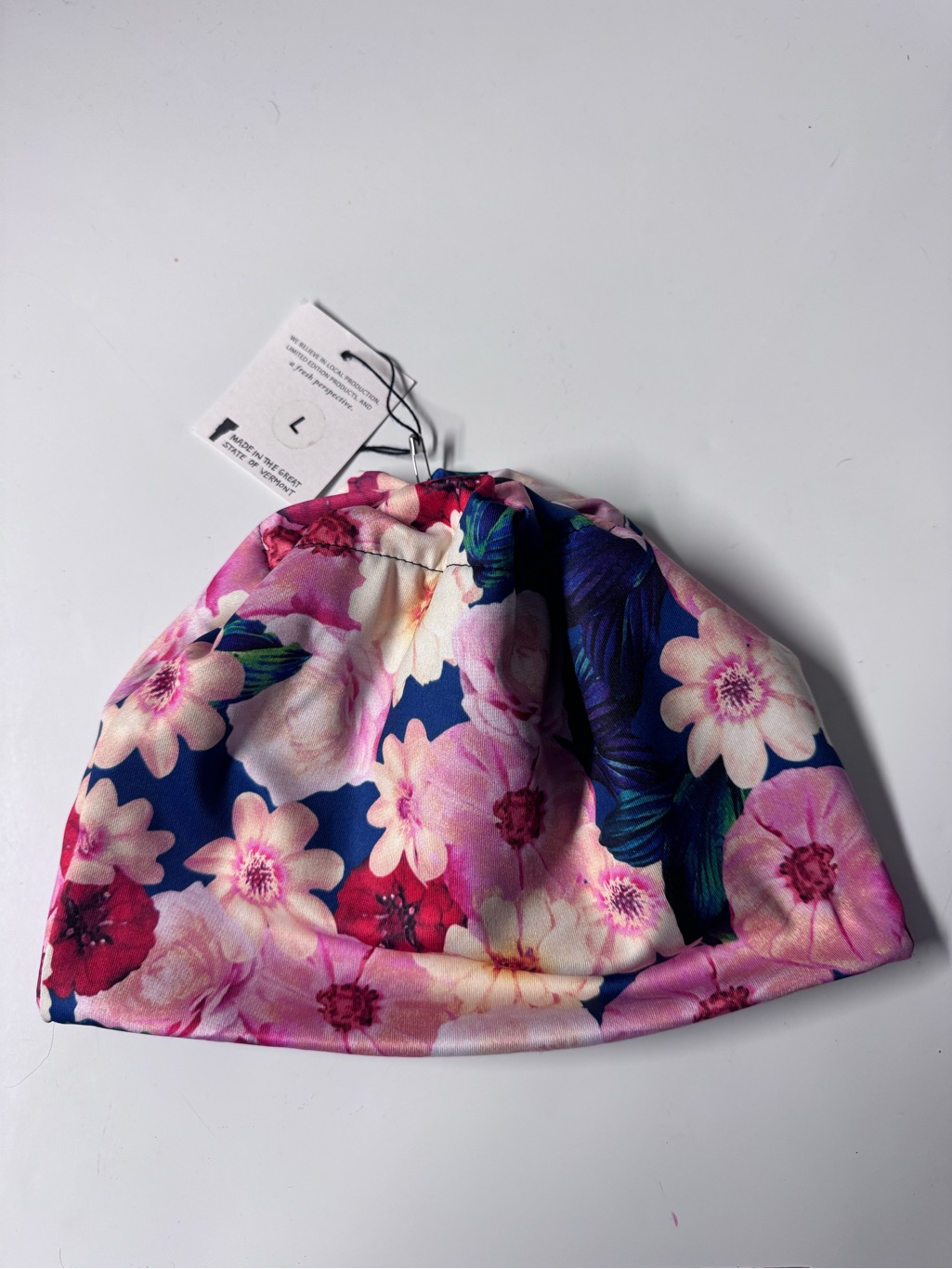Skida Floral Navy And Pink Beanie - Size Large — image 2 of 3
